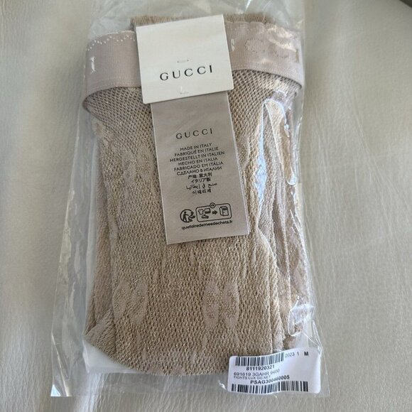 NWT Gucci GG Monogram Tights - Woman Beige M Lurex Champagne 100% Authentic - Picture 3 of 6
